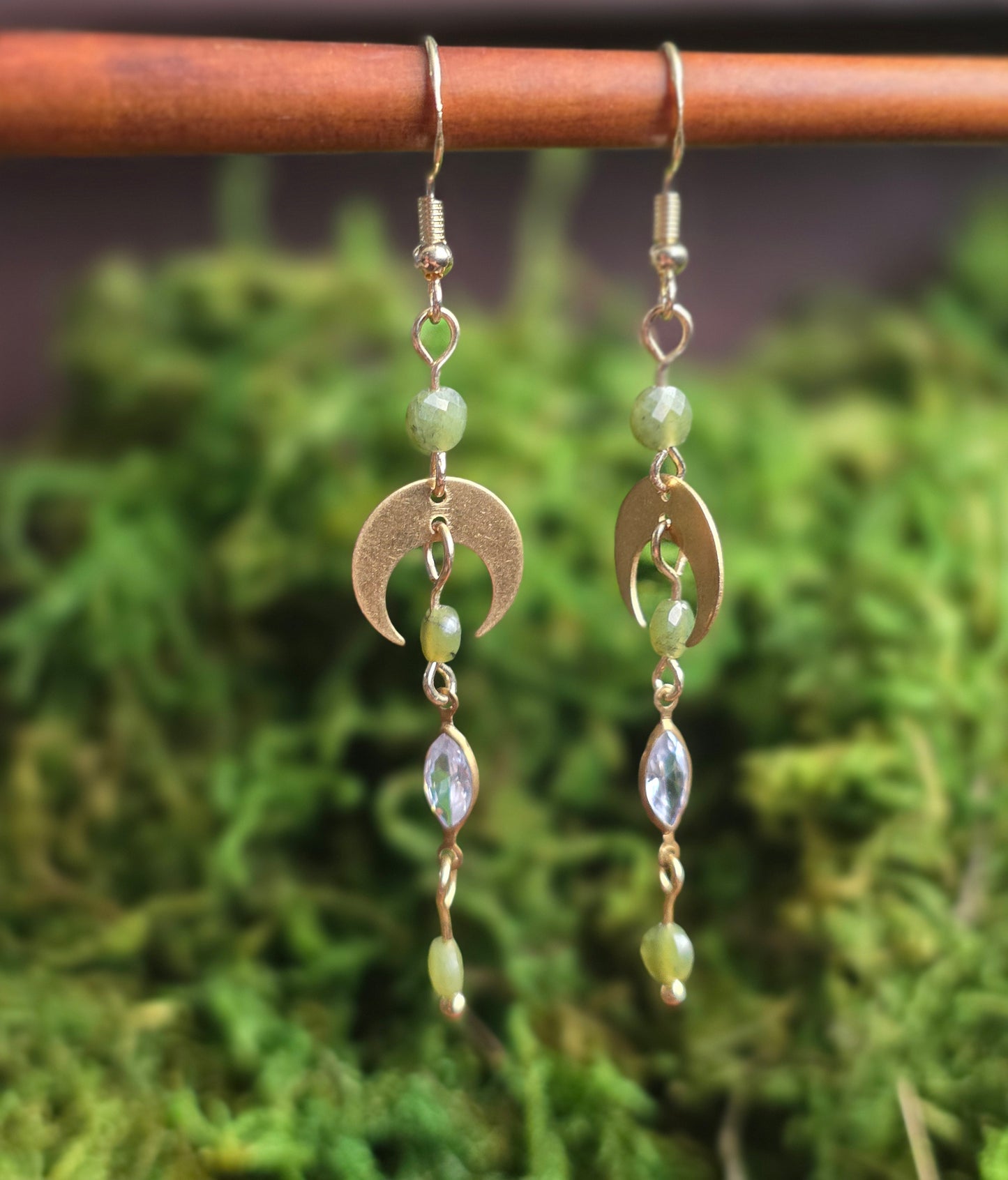 Jade and CZ Marquise with Gold Moons Medium Length