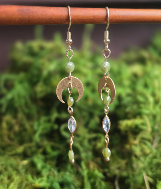 Jade and CZ Marquise with Gold Moons Medium Length