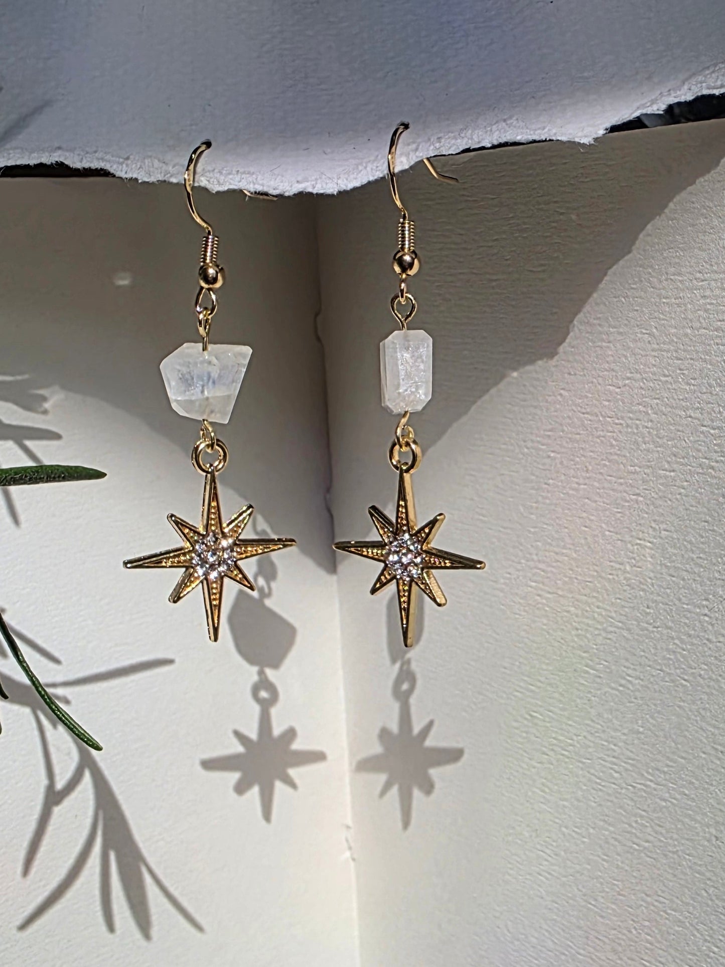 Moonstone and Star Dangle Earrings