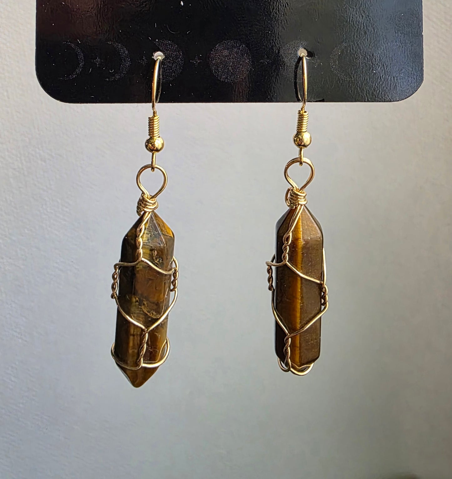 Tiger’s Eye Wire-Wrapped Dangle Earrings