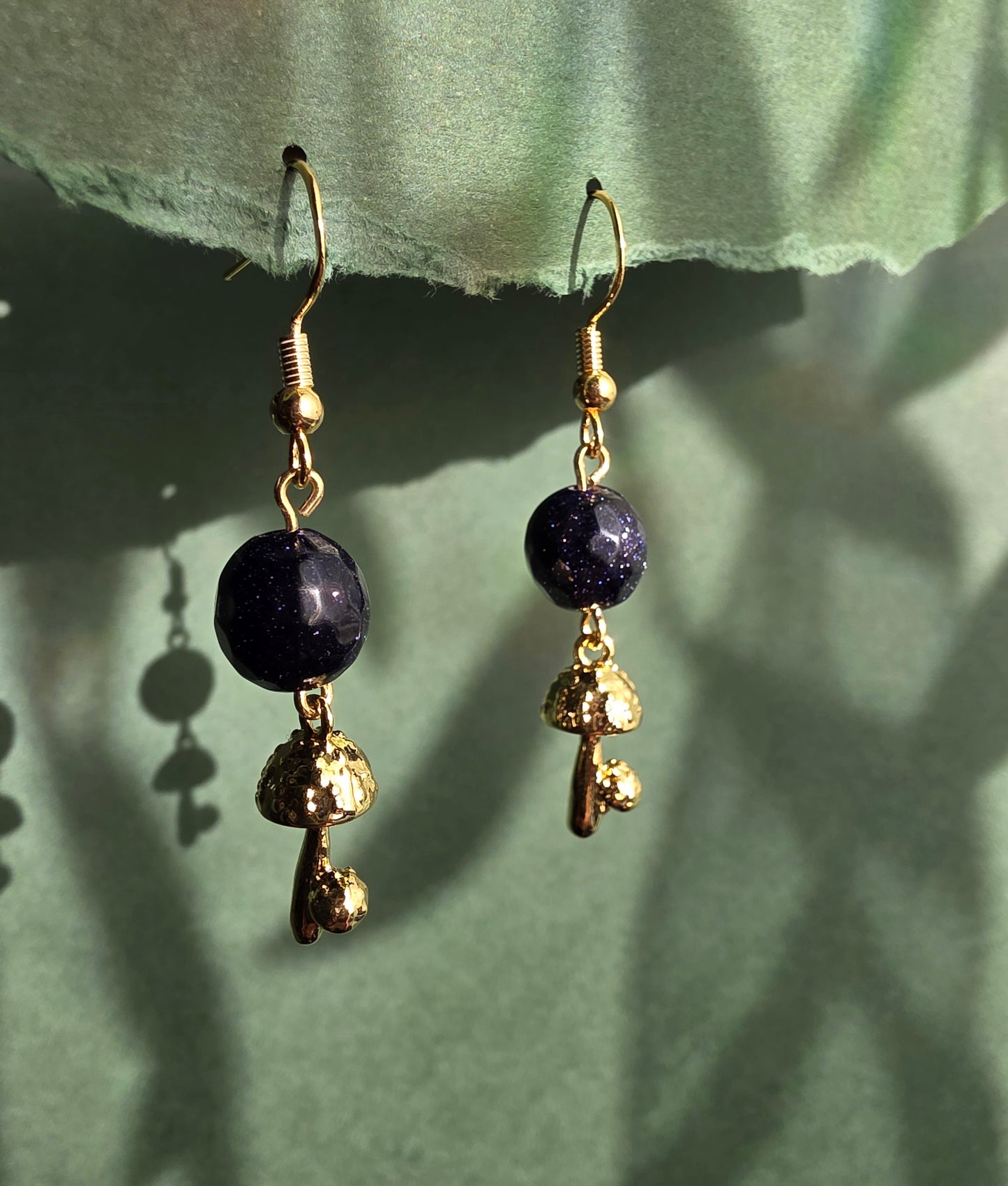 Large Blue Gold Stone with Gold Short Mushroom Spiral Mushroom Dream Celestial