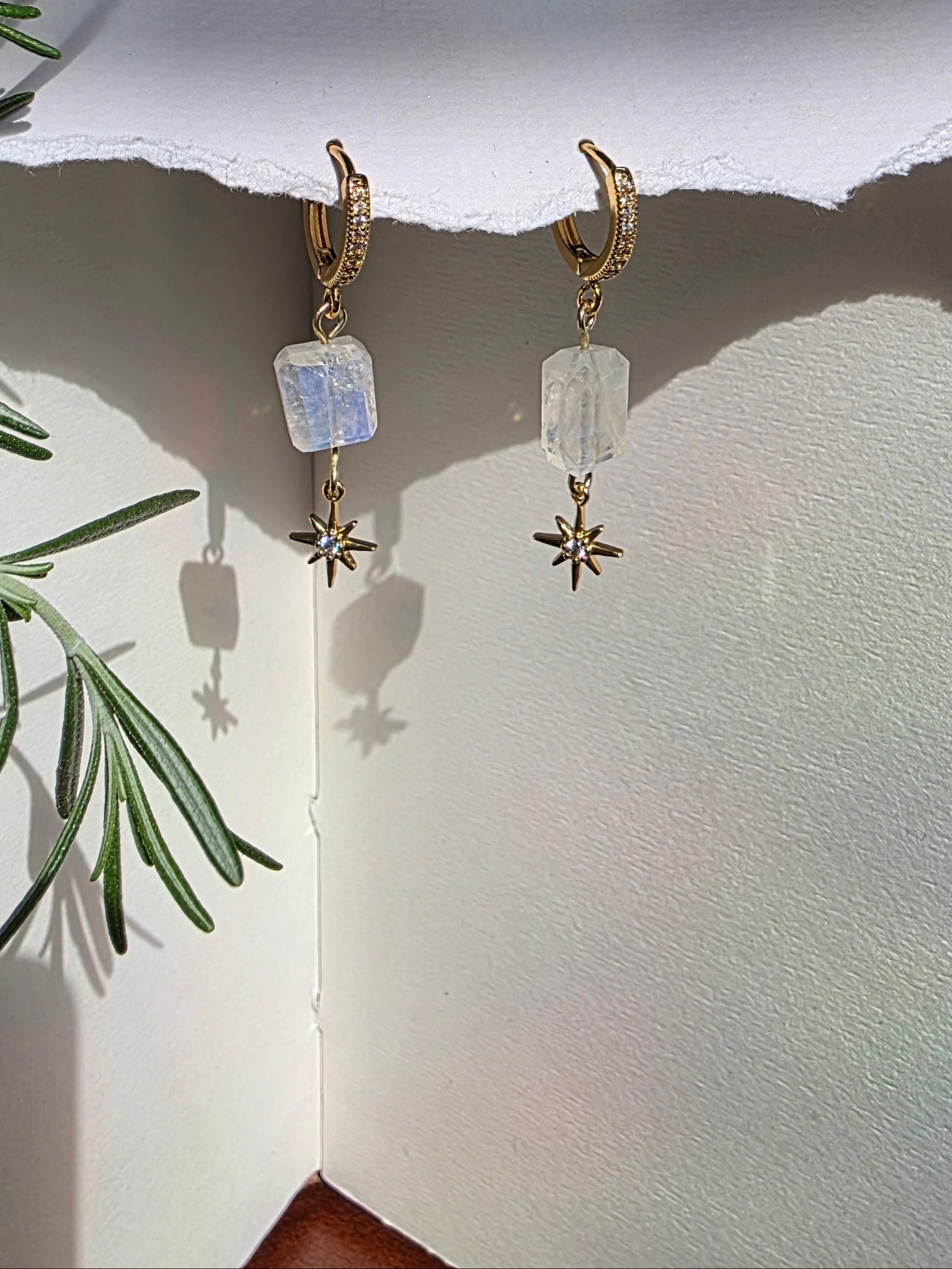 Moonstone Star Huggie Earrings