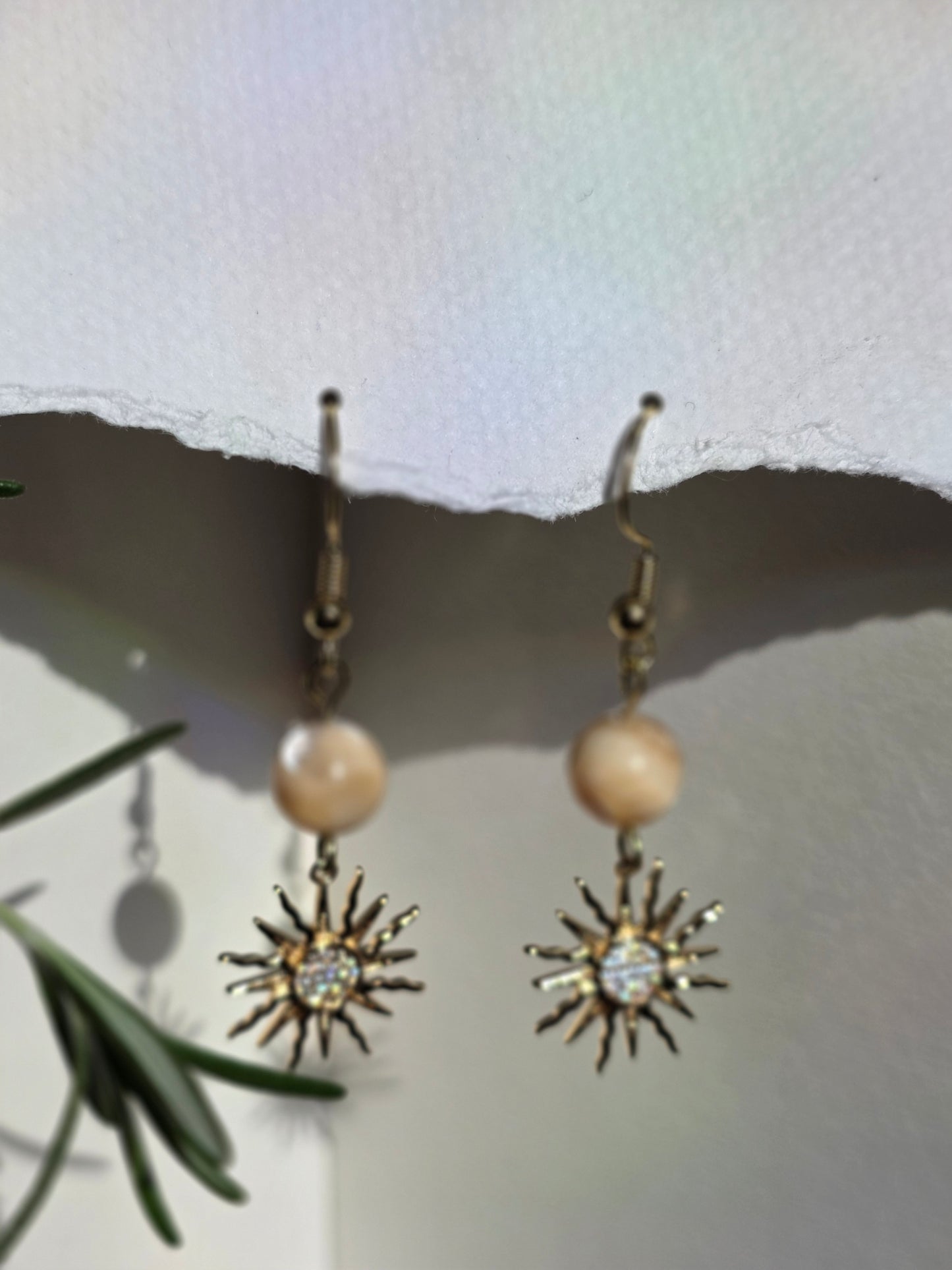 Mother of Pearl and Gold Sun Charm  Earrings