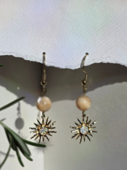 Mother of Pearl and Gold Sun Charm  Earrings
