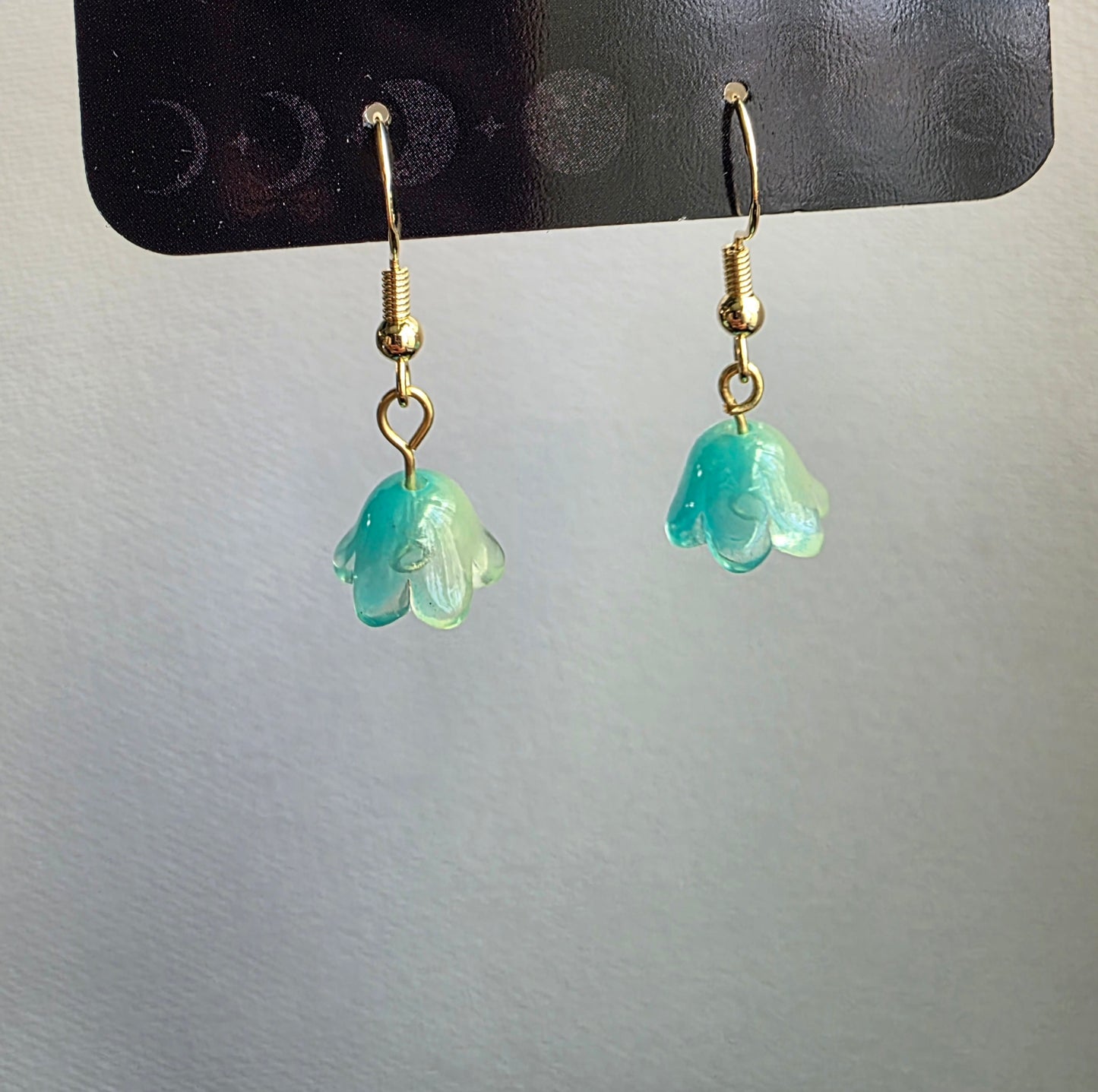 Blue & Green Floral Glass Dangle Earrings