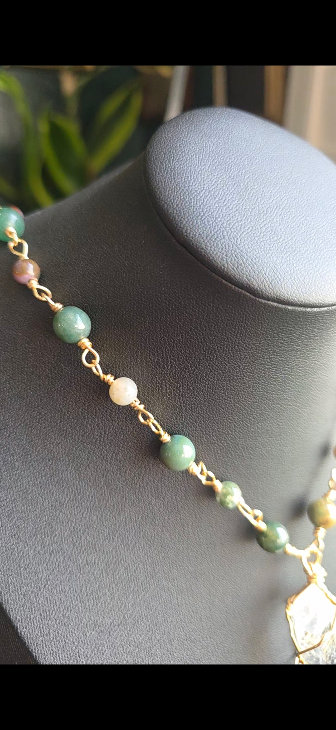 Moss Agate Clear Quartz in Gold