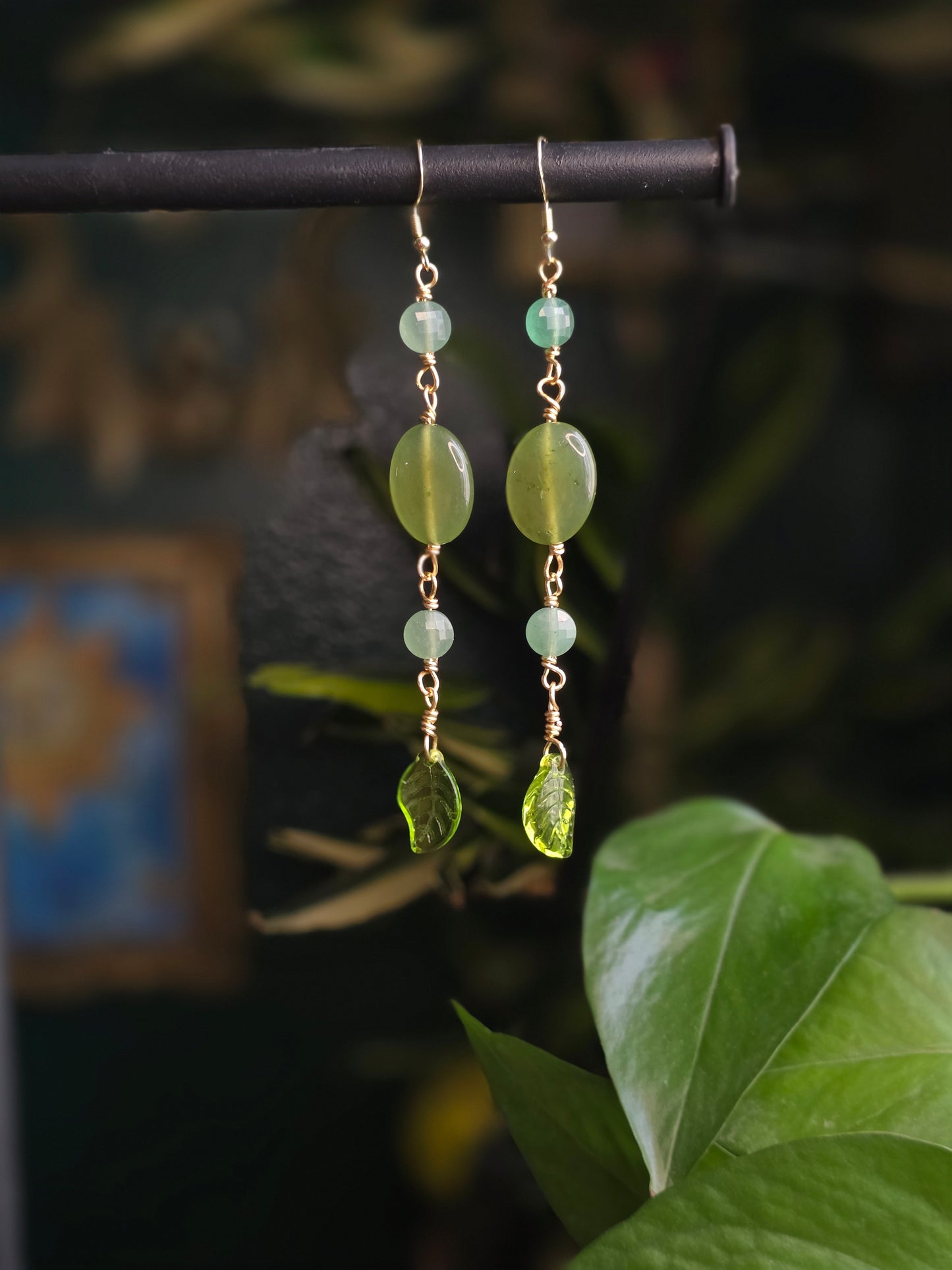 Green Aventurine Long Dangle Earrings