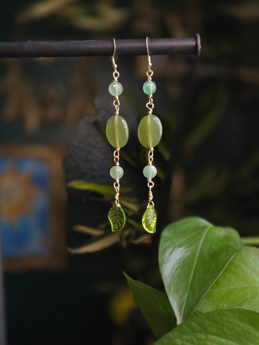 Green Aventurine Long Dangle Earrings