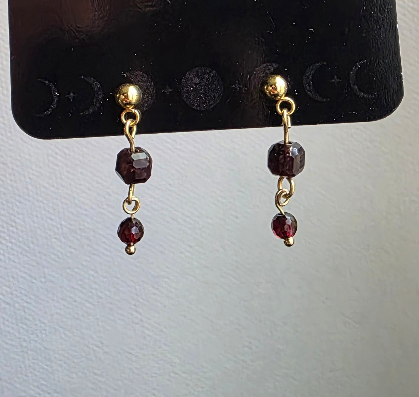 Garnet Short Dangle Earrings – 14K Gold Plated