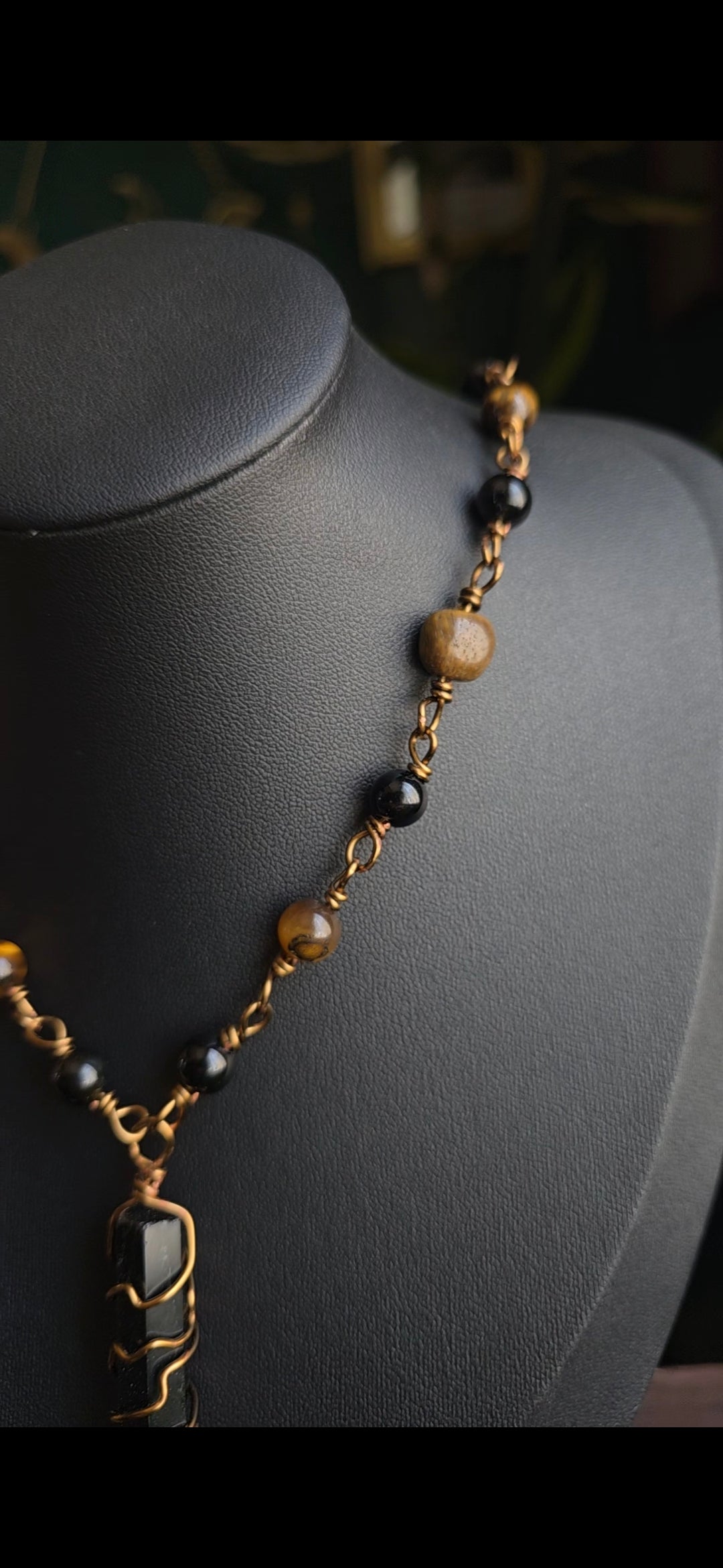 Tiger Eye and Obsidian in Bronze