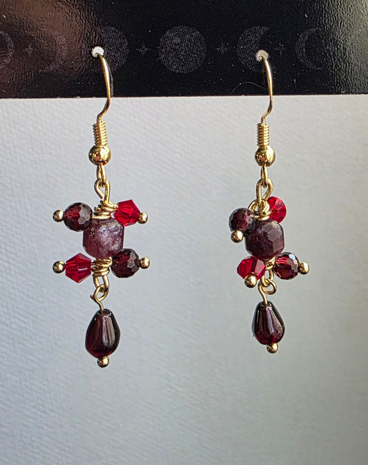 Garnet Long Dangle Earrings – 14K Gold Plated