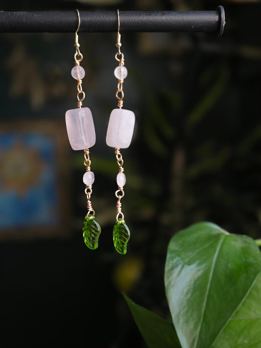 Rose Quartz Long Dangle Earrings