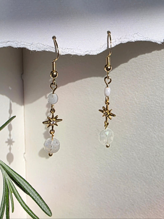 Moonstone Minimalist Star Dangle Earrings
