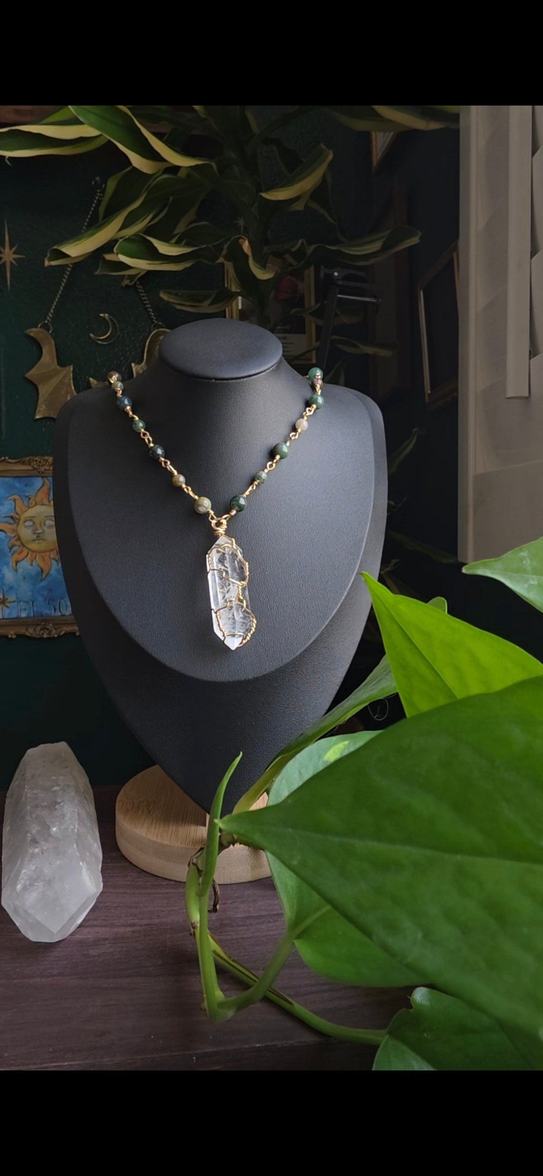 Moss Agate Clear Quartz in Gold
