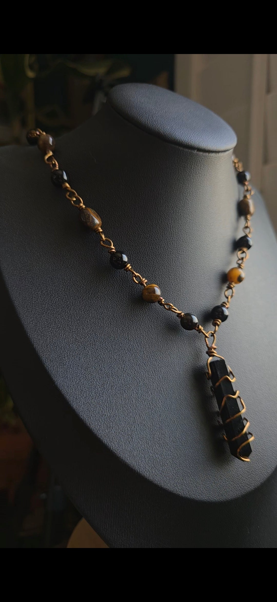 Tiger Eye and Obsidian in Bronze