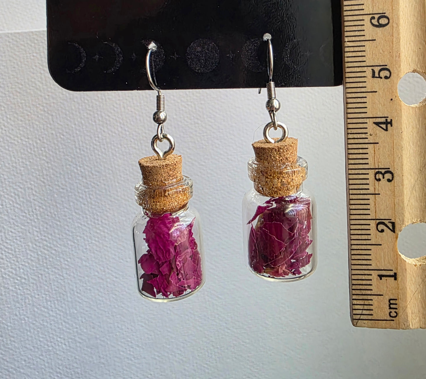Mini Jar Earrings vials Rose Petals