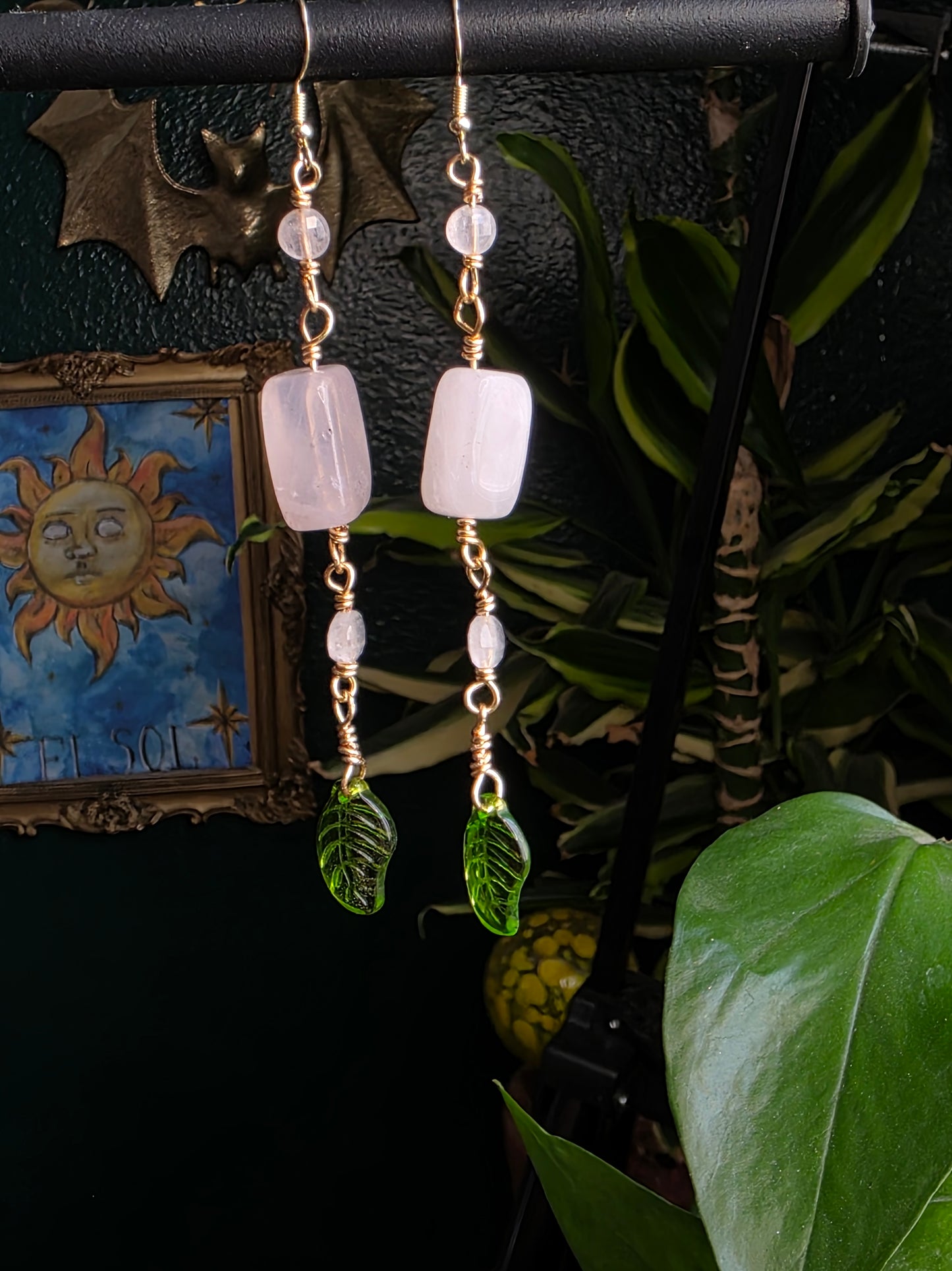 Rose Quartz Long Dangle Earrings