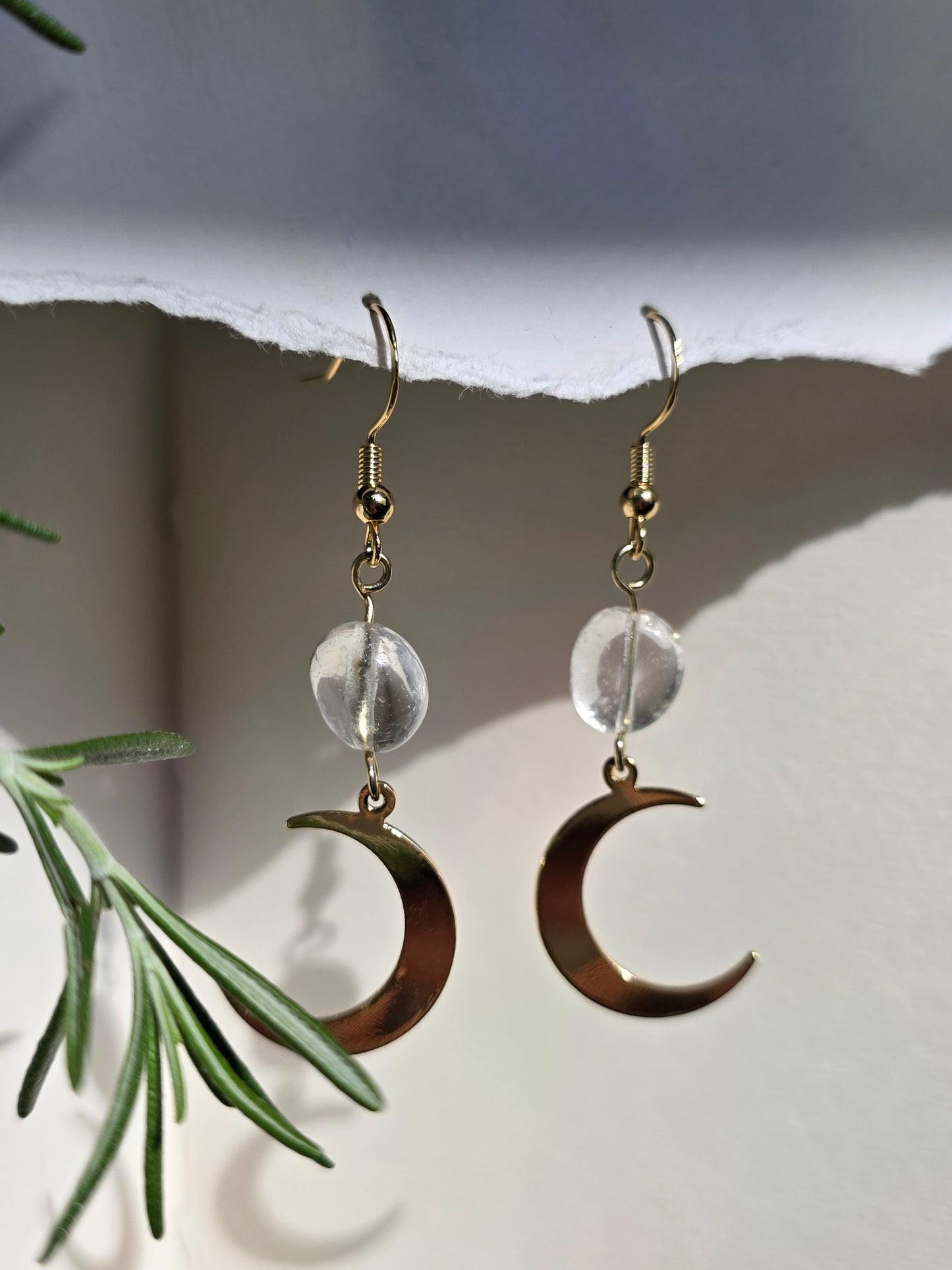 Clear Quartz Moon Dangle Earrings