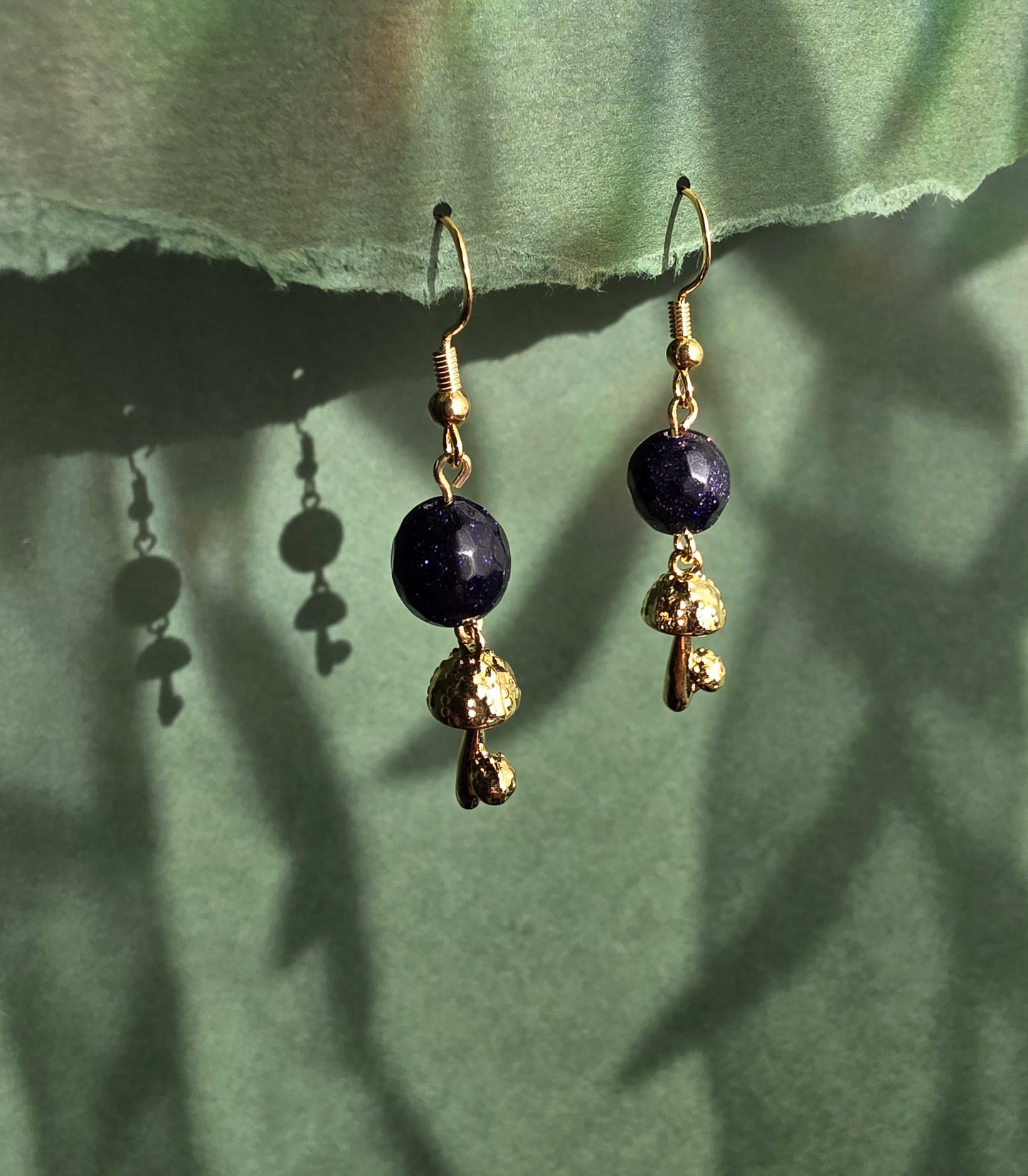 Large Blue Gold Stone with Gold Short Mushroom Spiral Mushroom Dream Celestial