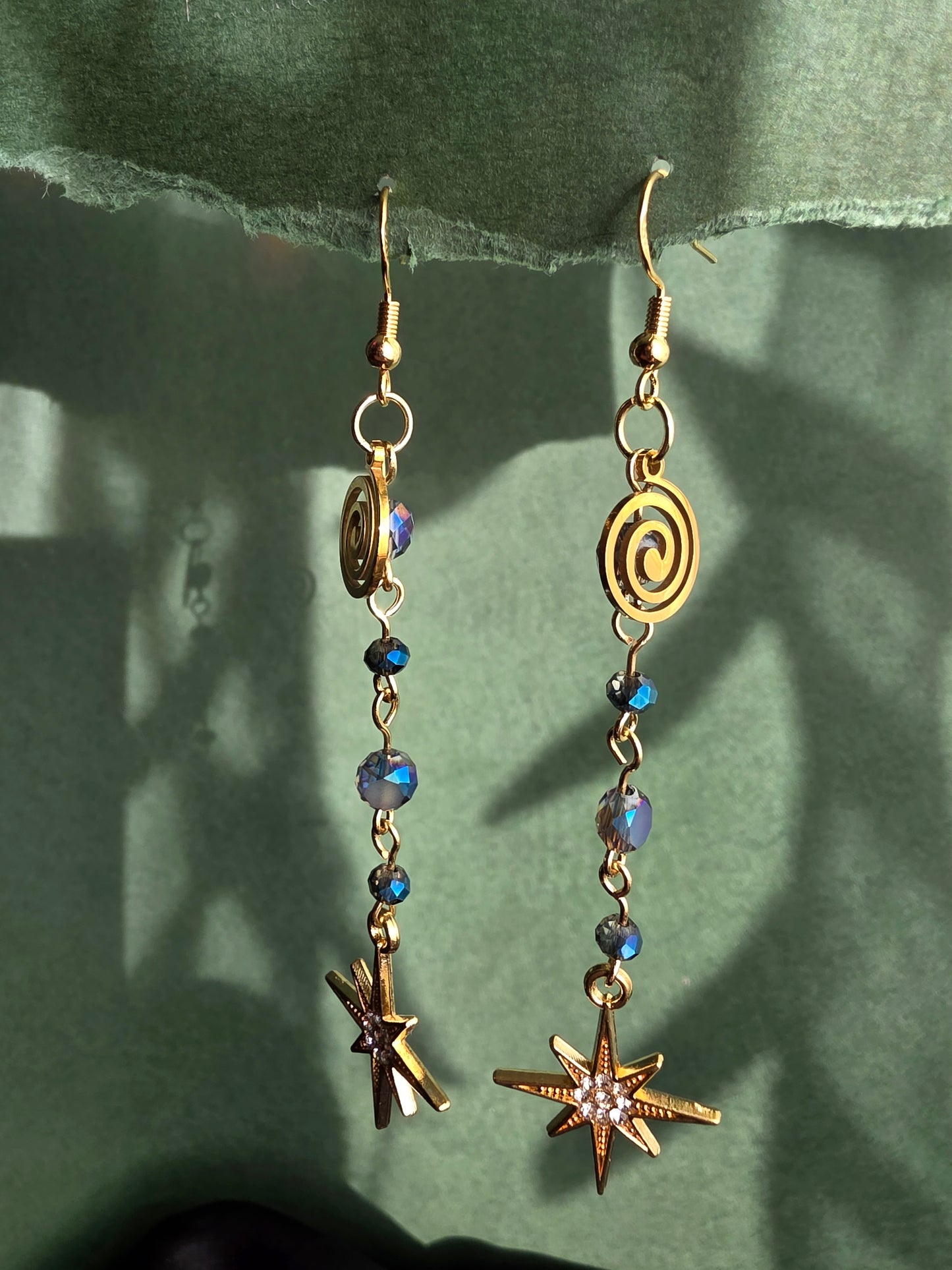 Glass Crystal Spiral Mushroom Dream Celestial with Gold Dangle Earrings