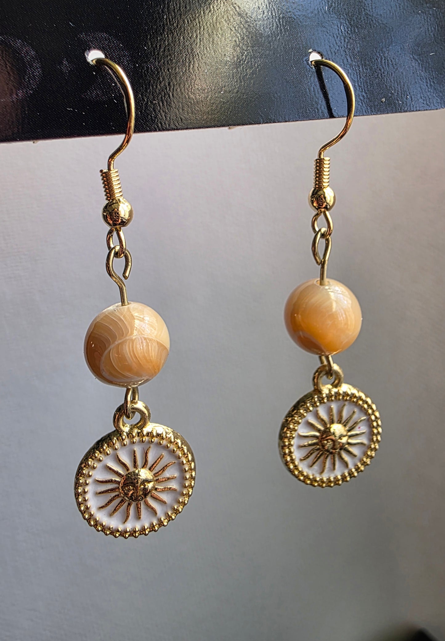 Mother of Pearl Sun Coin Earrings — 14k Gold Plated