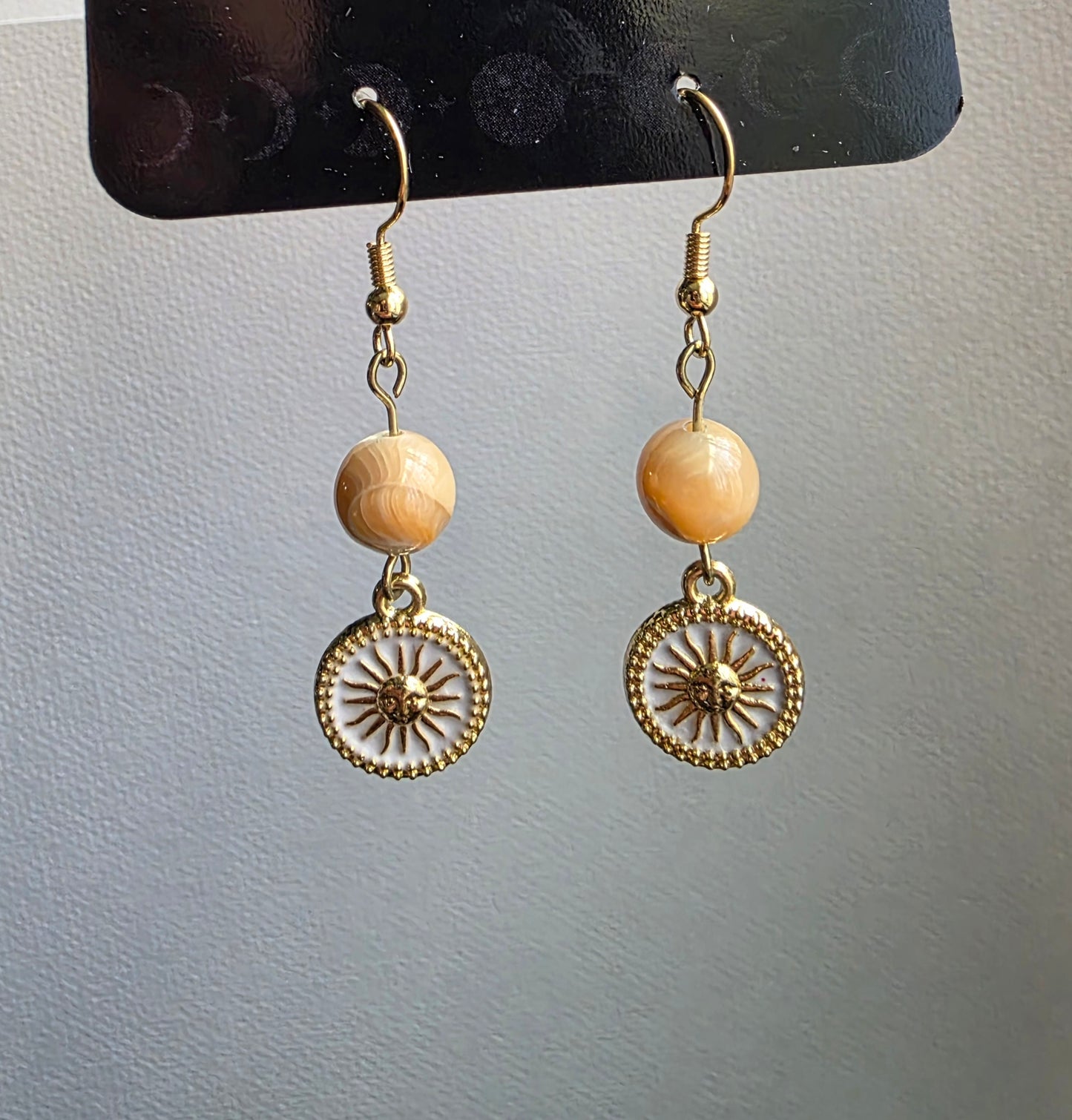 Mother of Pearl Sun Coin Earrings — 14k Gold Plated