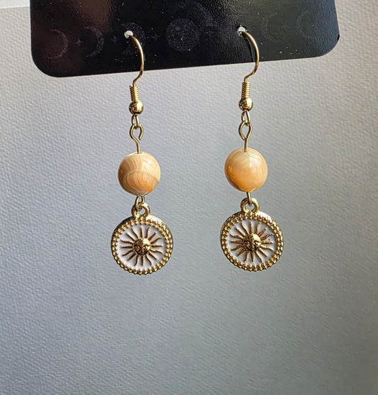 Mother of Pearl Sun Coin Earrings — 14k Gold Plated