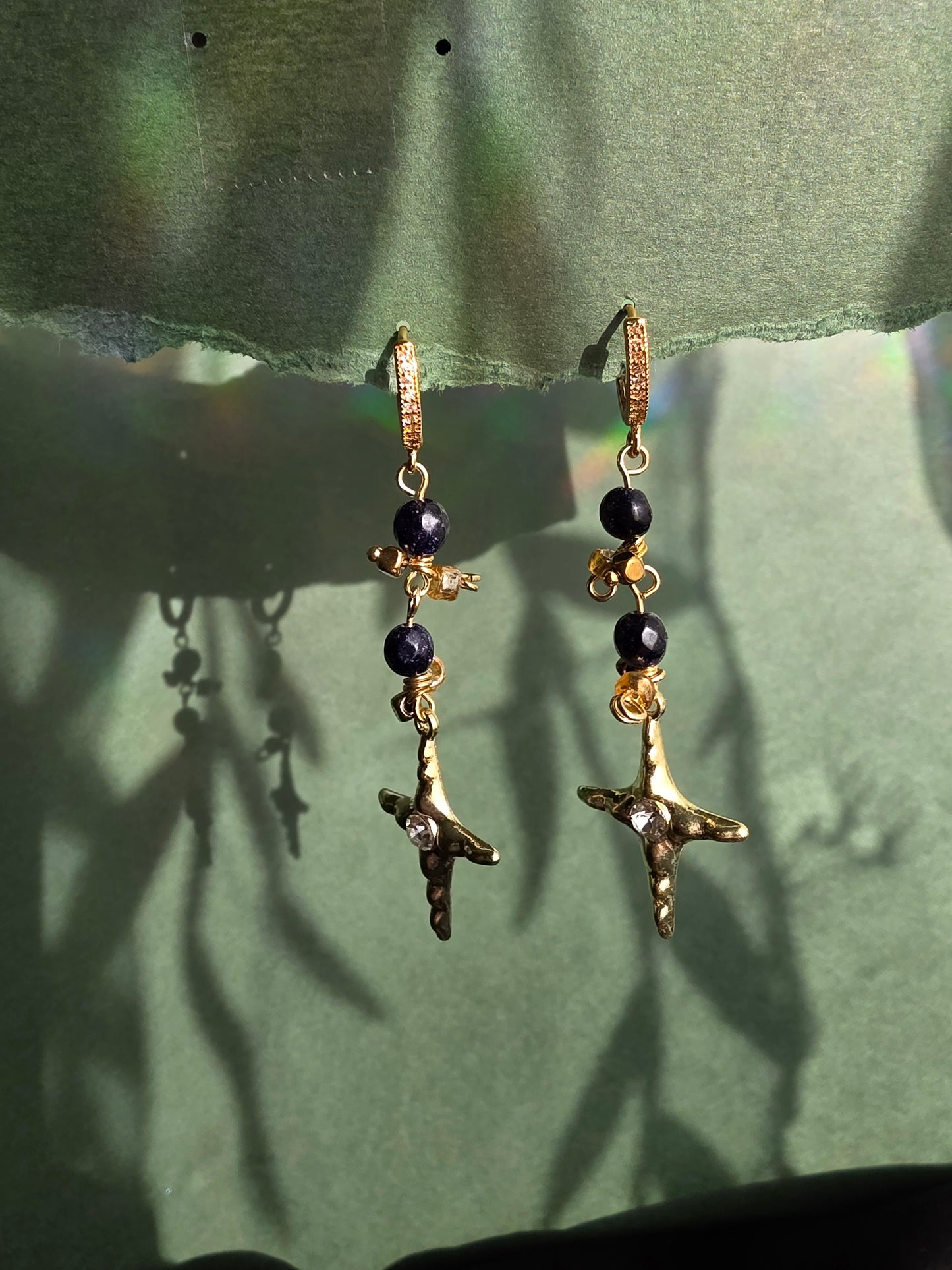 STAR  Spiral Mushroom Dream Celestial with Gold Dangle Earrings