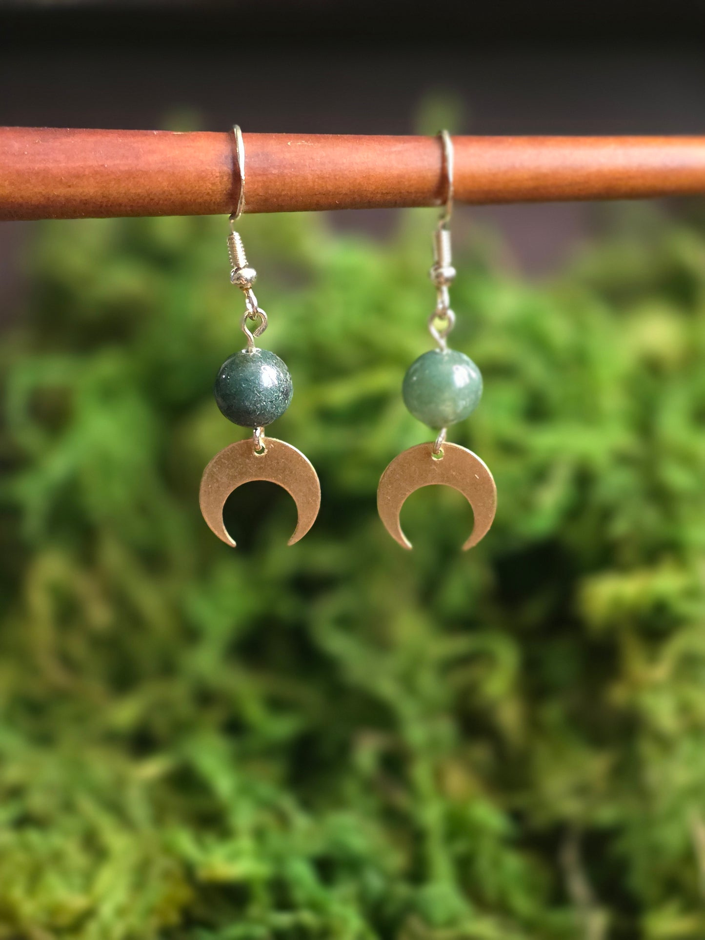 Moss Agate Short Moons 14k gold plated