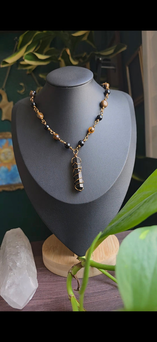 Tiger Eye and Obsidian in Bronze