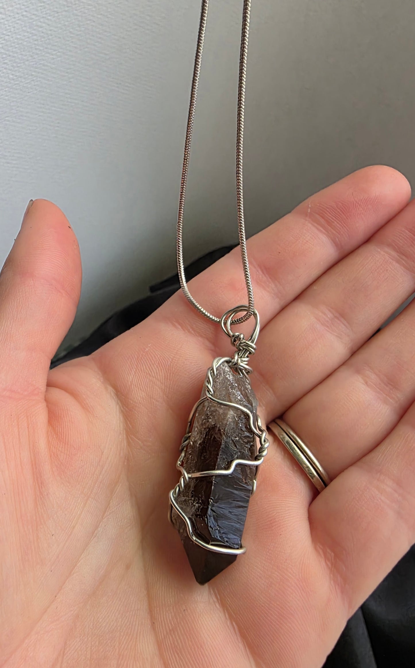 Smoky Quartz Wire-Wrapped Pendant Necklace – Sterling Silver