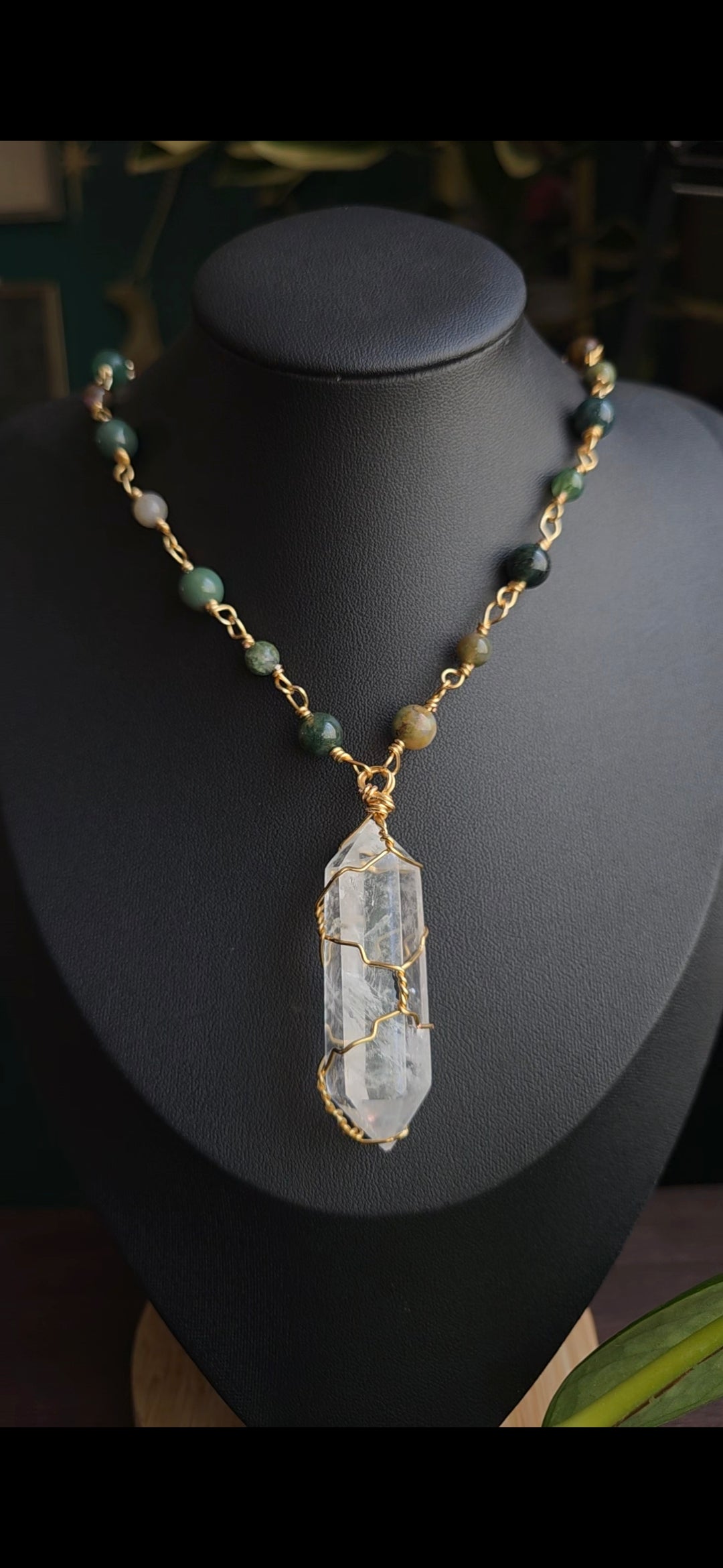 Moss Agate Clear Quartz in Gold