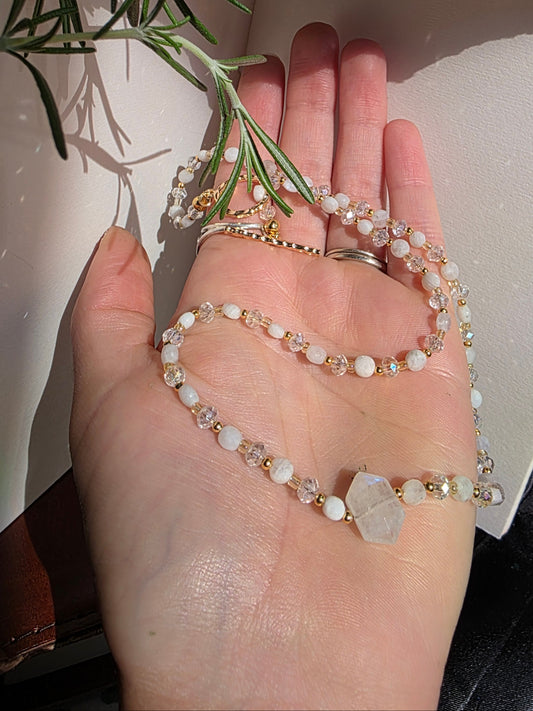 Moonstone and Crystal Choker