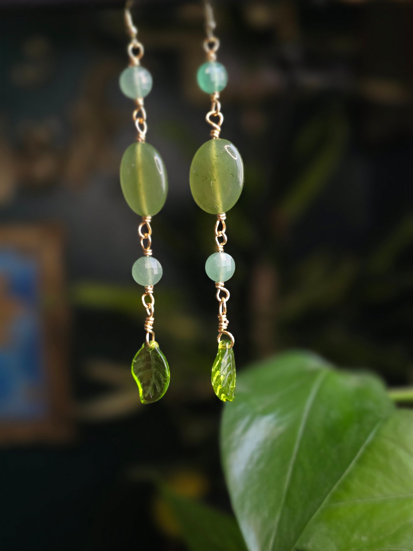 Green Aventurine Long Dangle Earrings