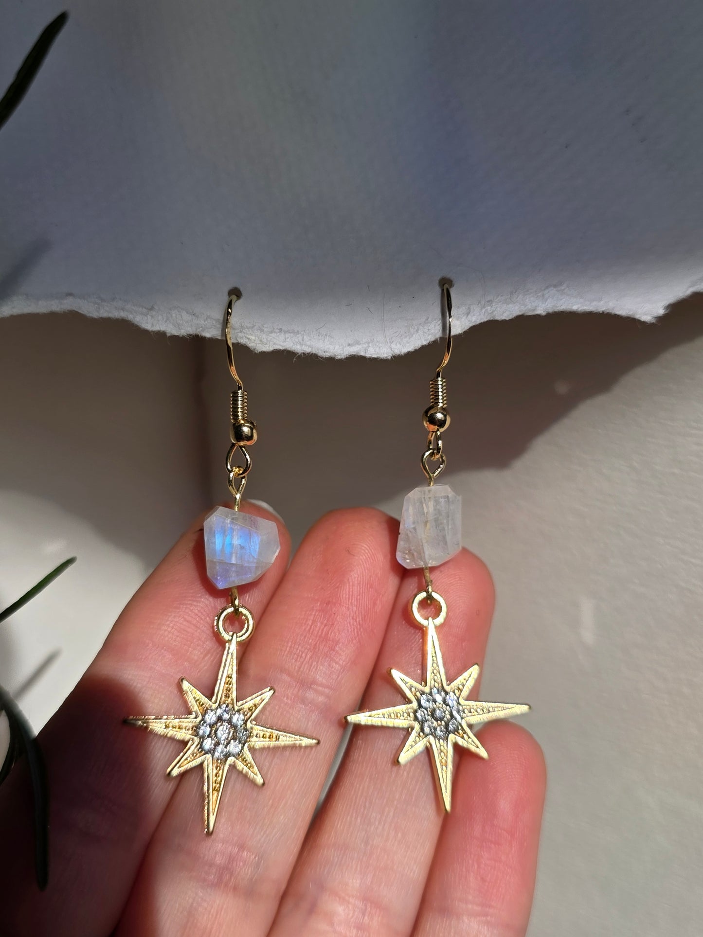 Moonstone and Star Dangle Earrings