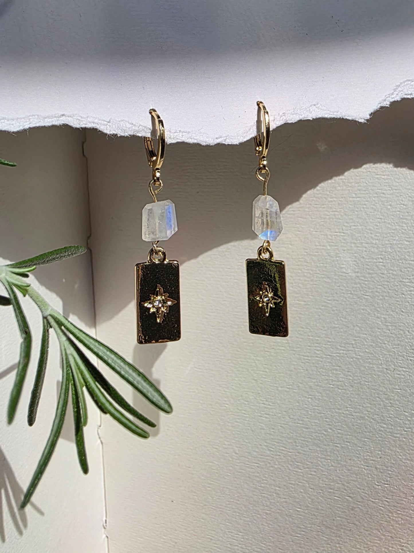 Moonstone Huggies with Star Card Charm