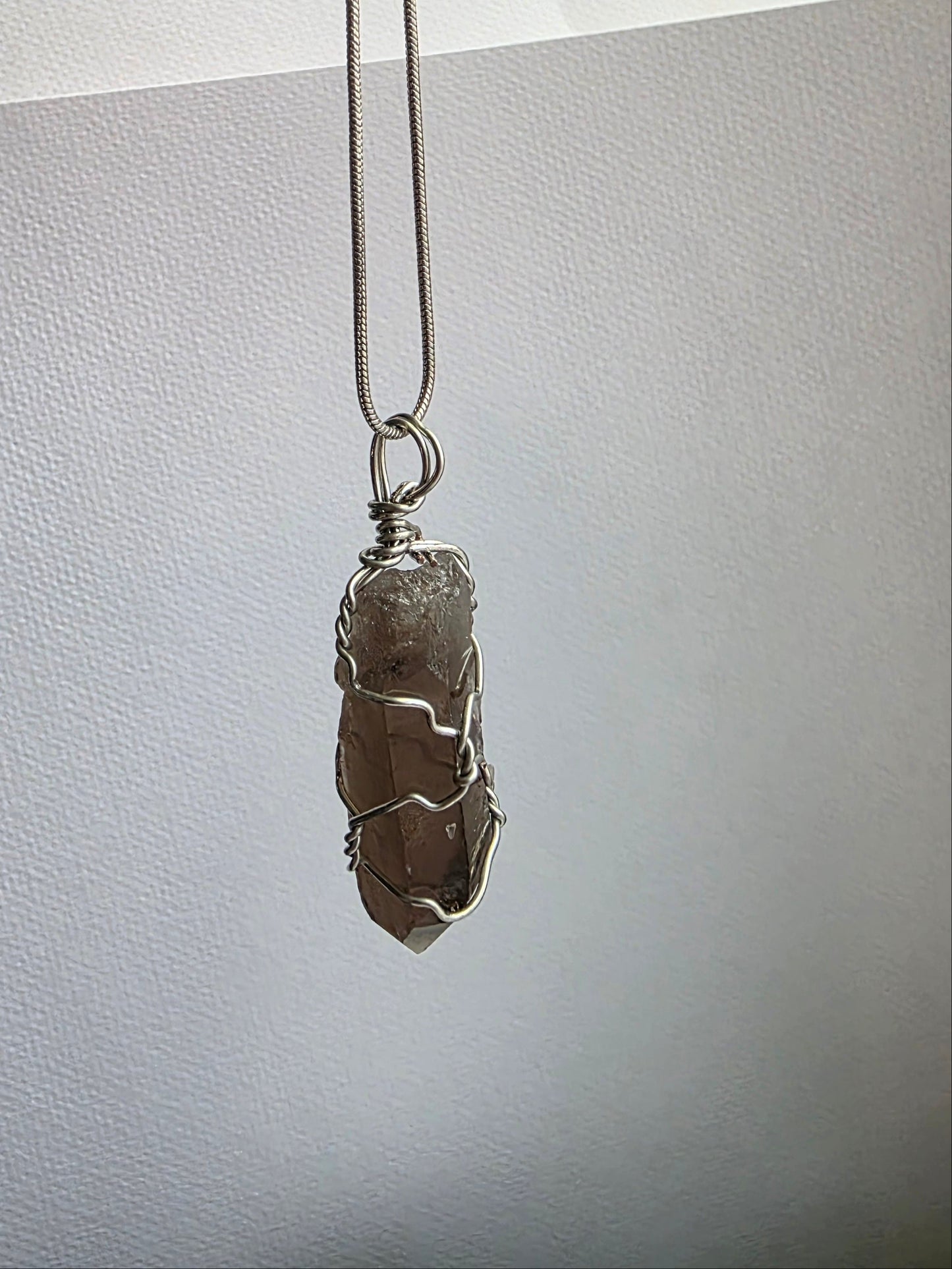 Smoky Quartz Wire-Wrapped Pendant Necklace – Sterling Silver