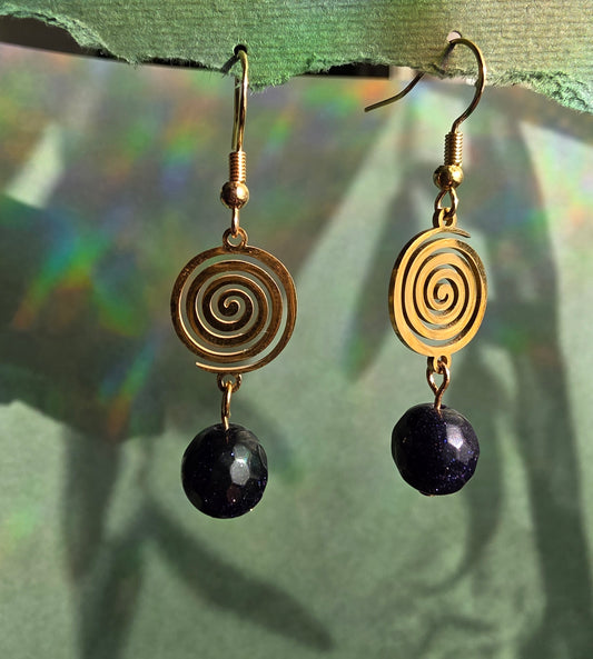 Short Spiral Blue Gold Stone with Gold  Spiral Mushroom Dream Celestial
