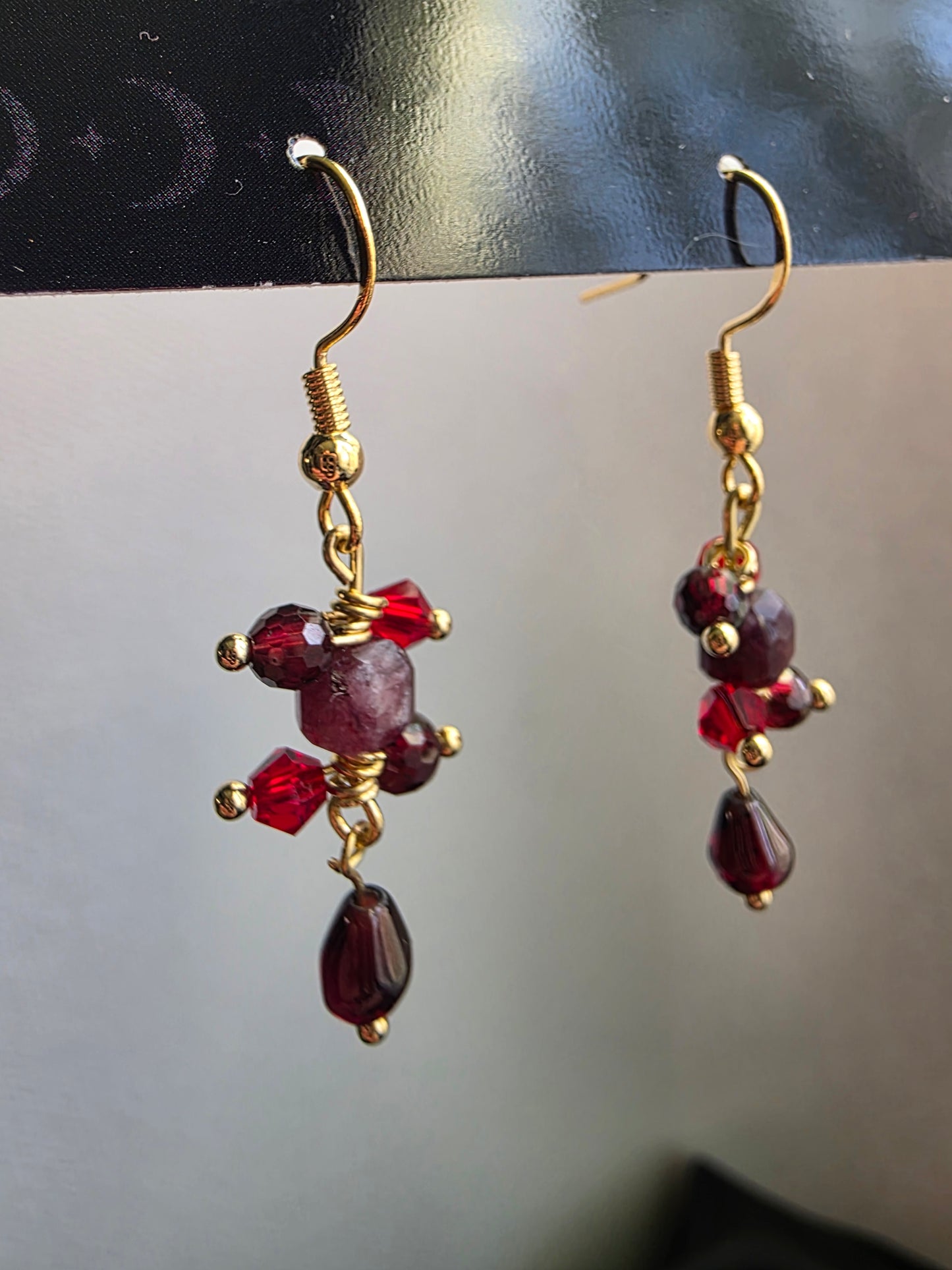 Garnet Long Dangle Earrings – 14K Gold Plated
