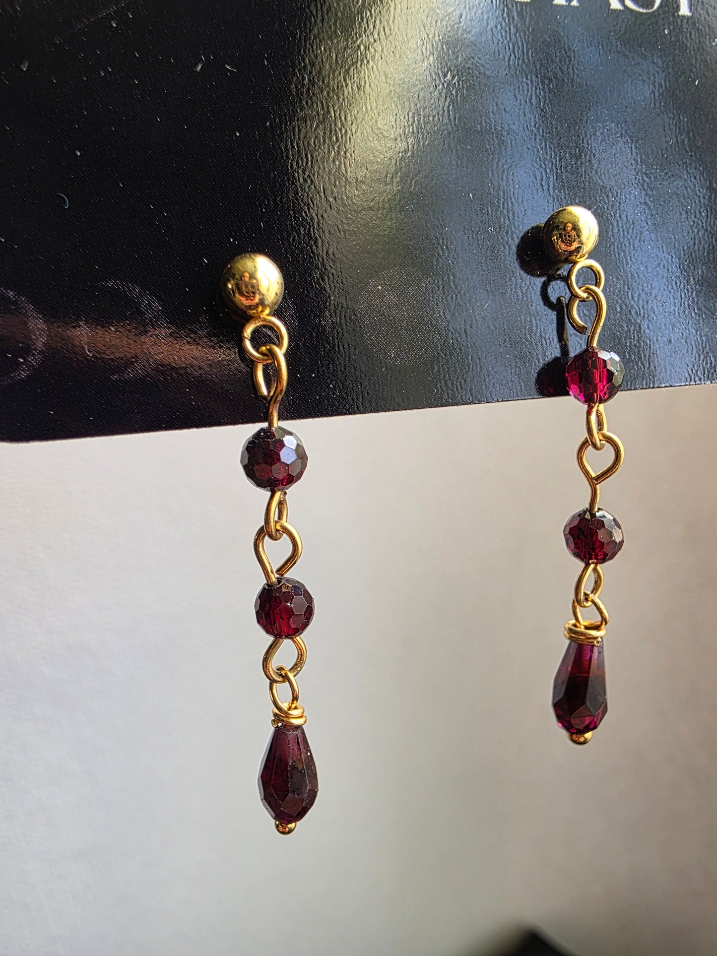 Garnet Long Dangle Earrings – 14K Gold Plated