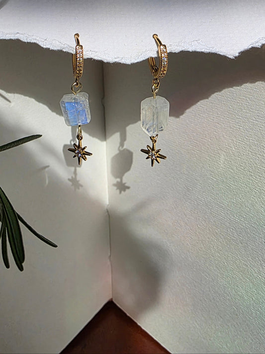 Moonstone Star Huggie Earrings