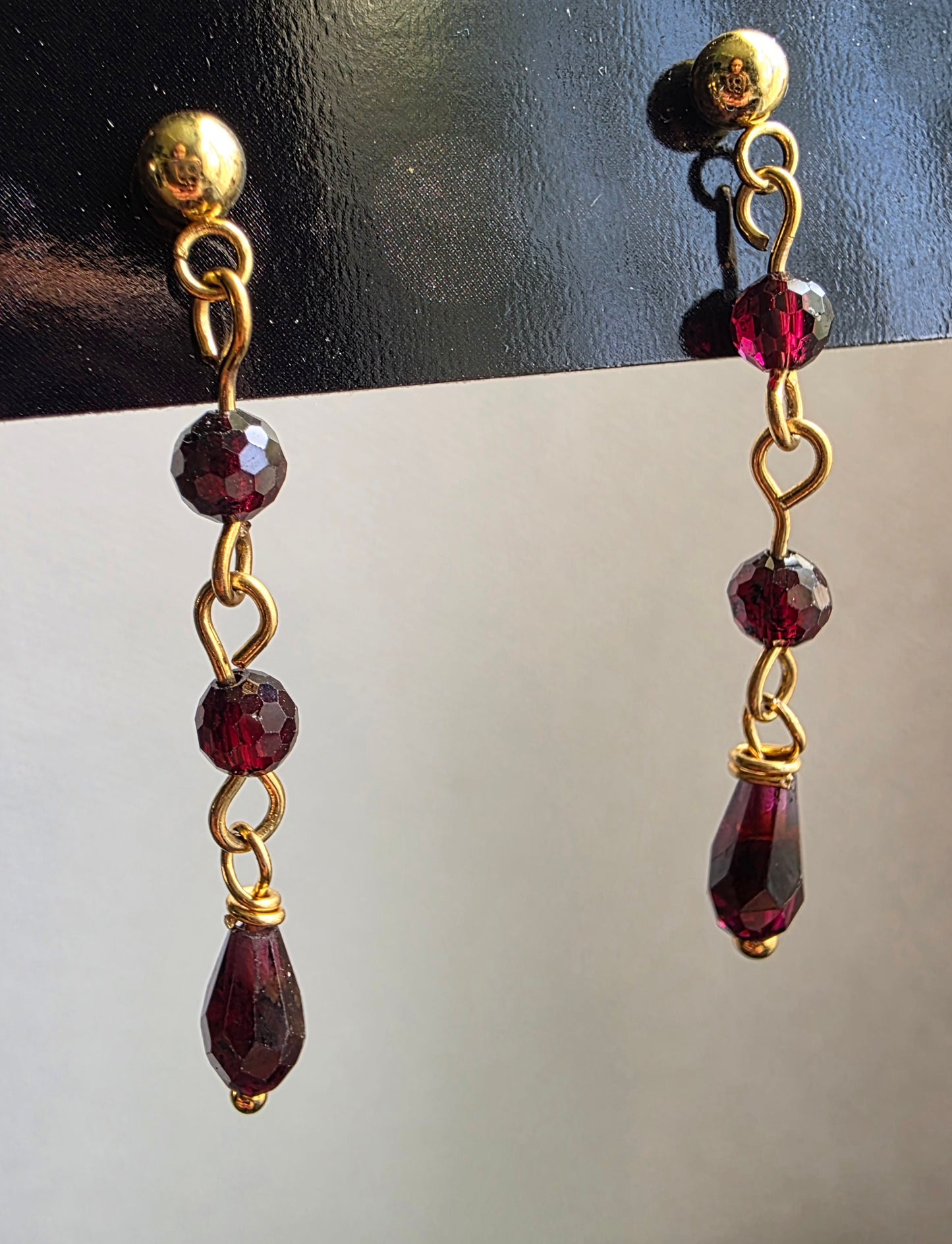 Garnet Long Dangle Earrings – 14K Gold Plated