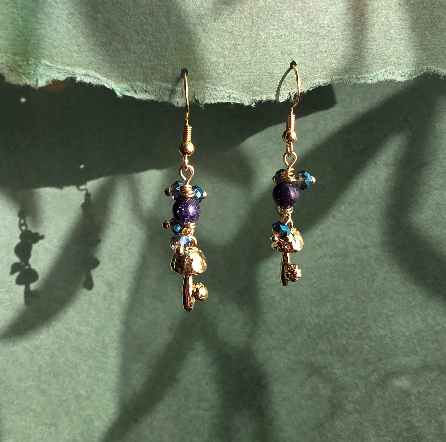 Blue Gold Stone and Glass with Gold Short Mushroom Spiral Mushroom Dream Celestial