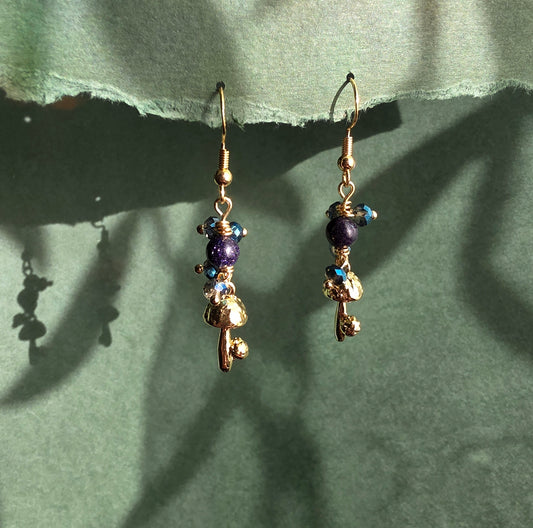 Blue Gold Stone and Glass with Gold Short Mushroom Spiral Mushroom Dream Celestial