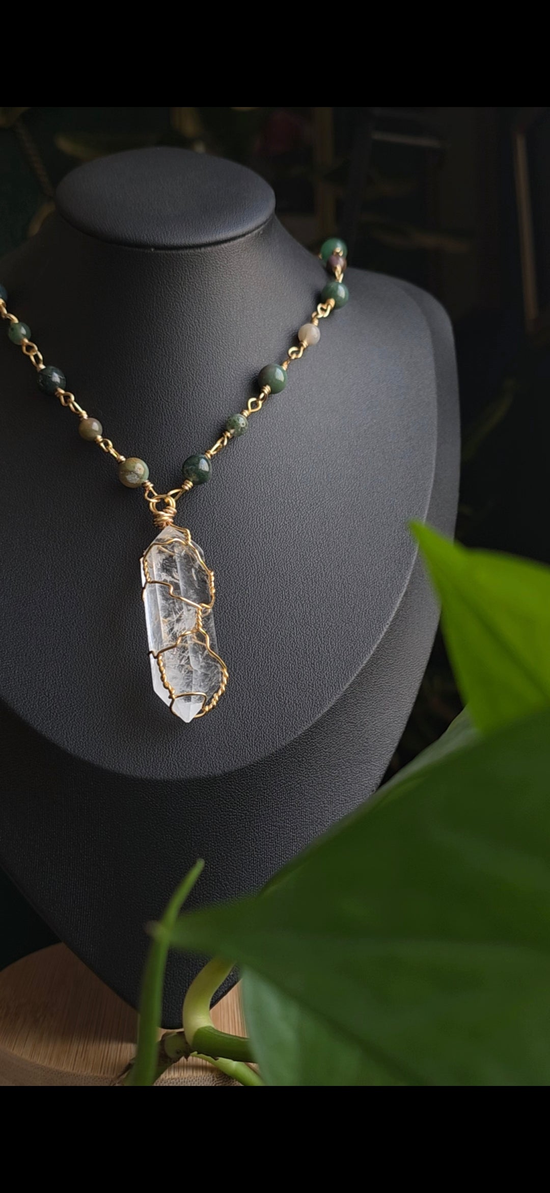Moss Agate Clear Quartz in Gold
