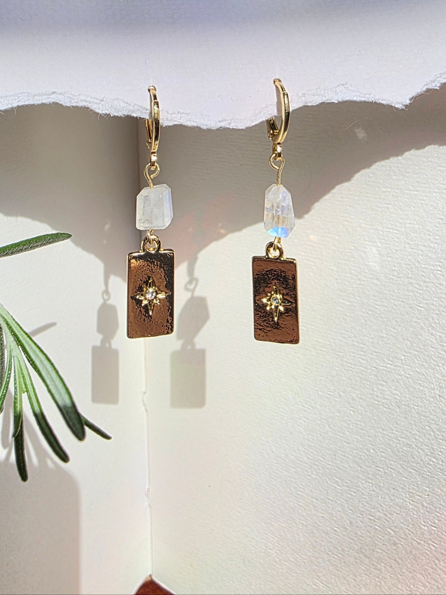 Moonstone Huggies with Star Card Charm