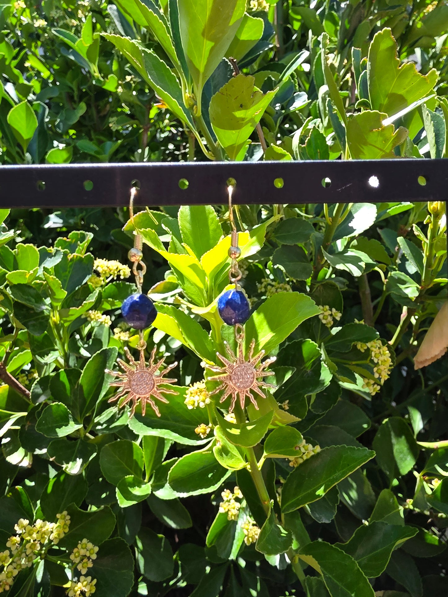 Celestial Blue Lapis Lazuli Short Dangle Earrings  with Sun