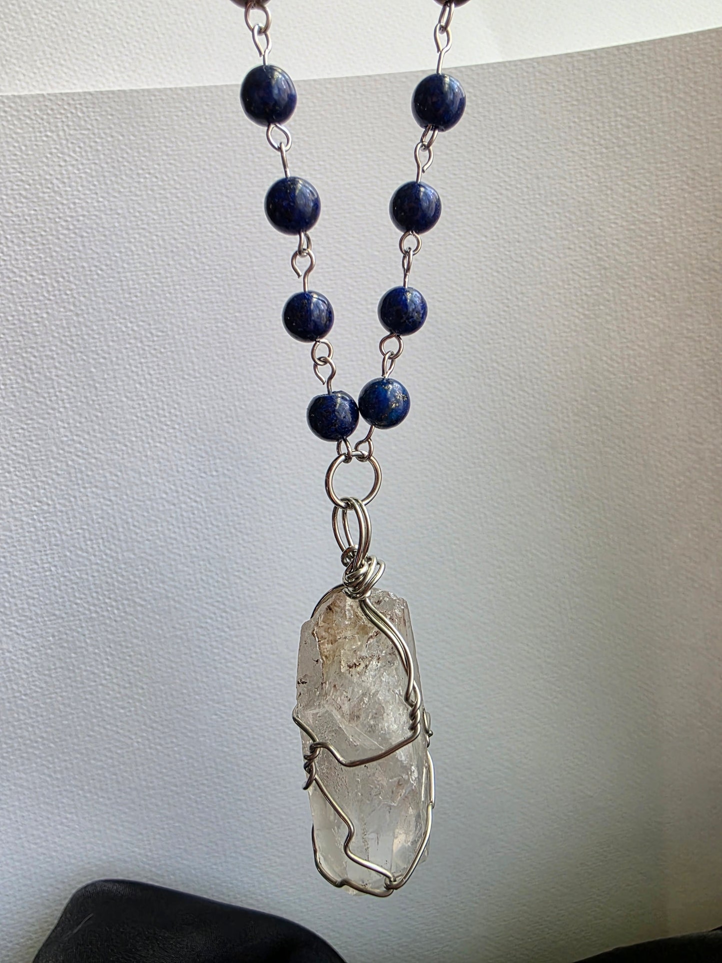 Clear Quartz Statement Necklace with Obsidian & Lapis Lazuli