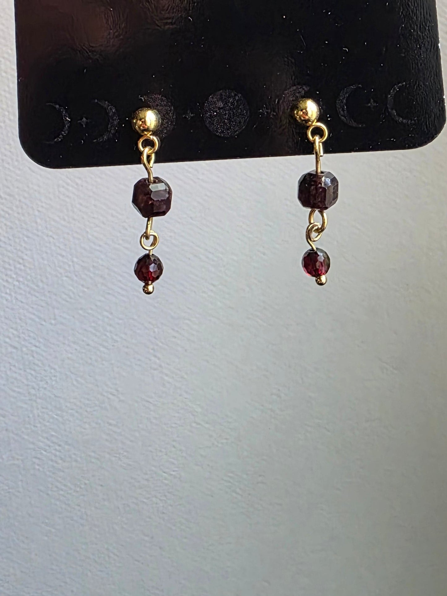 Garnet Short Dangle Earrings – 14K Gold Plated