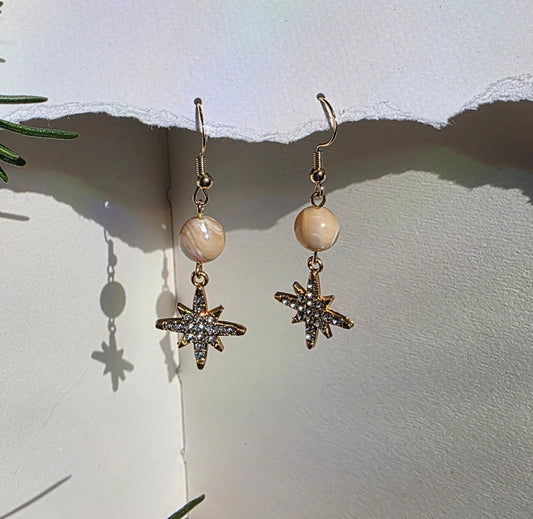 Mother of Pearl and Gold North Star Charm  Earrings